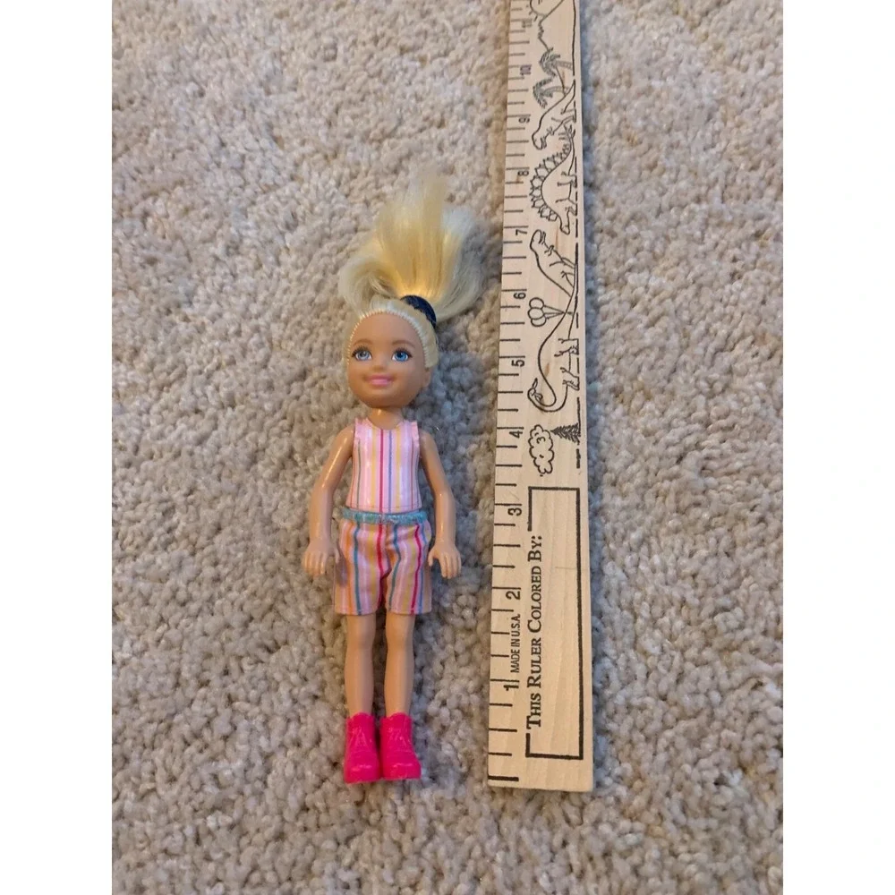 Barbie Chelsea Doll Blonde Hair Pink Striped Outfit Hot Pink Shoes 6